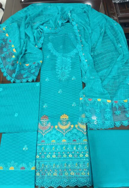 LUXURY COTTON BEST EMBROIDERED JACQUARD 3PC SUIT