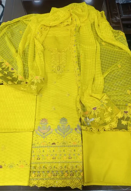 LUXURY COTTON BEST EMBROIDERED JACQUARD 3PC SUIT
