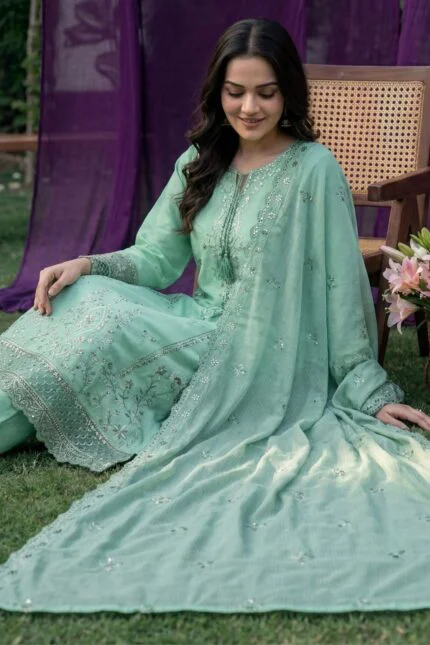 HAYAM BEST CHIKENKARI EMBROIDERED BANA DORA LAWN 3PC SUIT