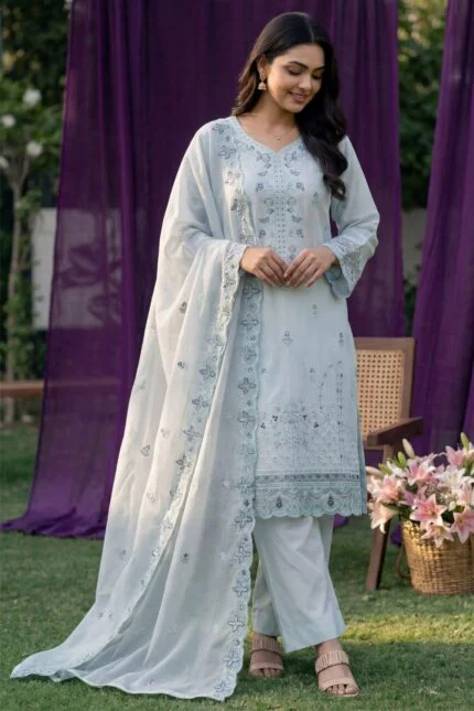 HAYAM BEST CHIKENKARI EMBROIDERED BANA DORA LAWN 3PC SUIT