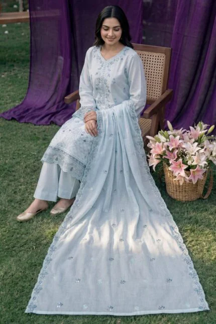 HAYAM BEST CHIKENKARI EMBROIDERED BANA DORA LAWN 3PC SUIT