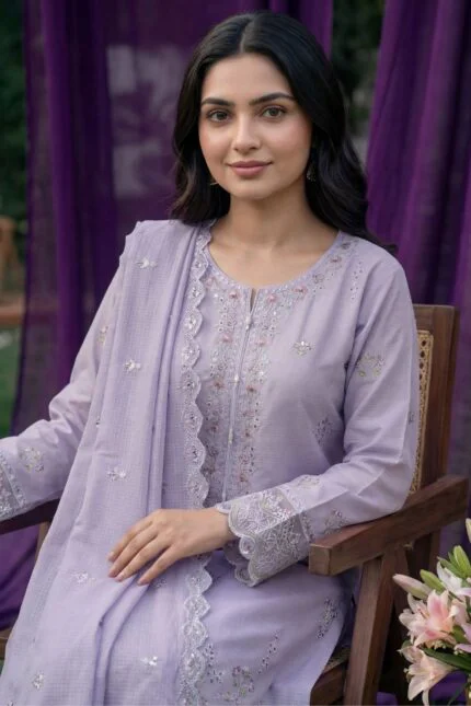 HAYAM BEST CHIKENKARI EMBROIDERED BANA DORA LAWN 3PC SUIT