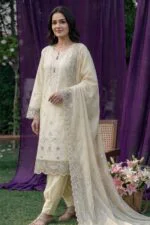 HAYAM BEST CHIKENKARI EMBROIDERED BANA DORA LAWN 3PC SUIT