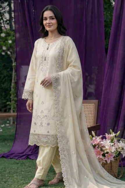 HAYAM BEST CHIKENKARI EMBROIDERED BANA DORA LAWN 3PC SUIT