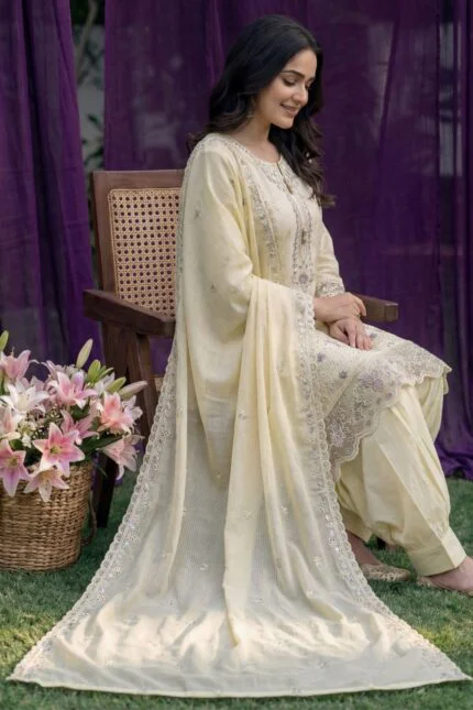HAYAM BEST CHIKENKARI EMBROIDERED BANA DORA LAWN 3PC SUIT