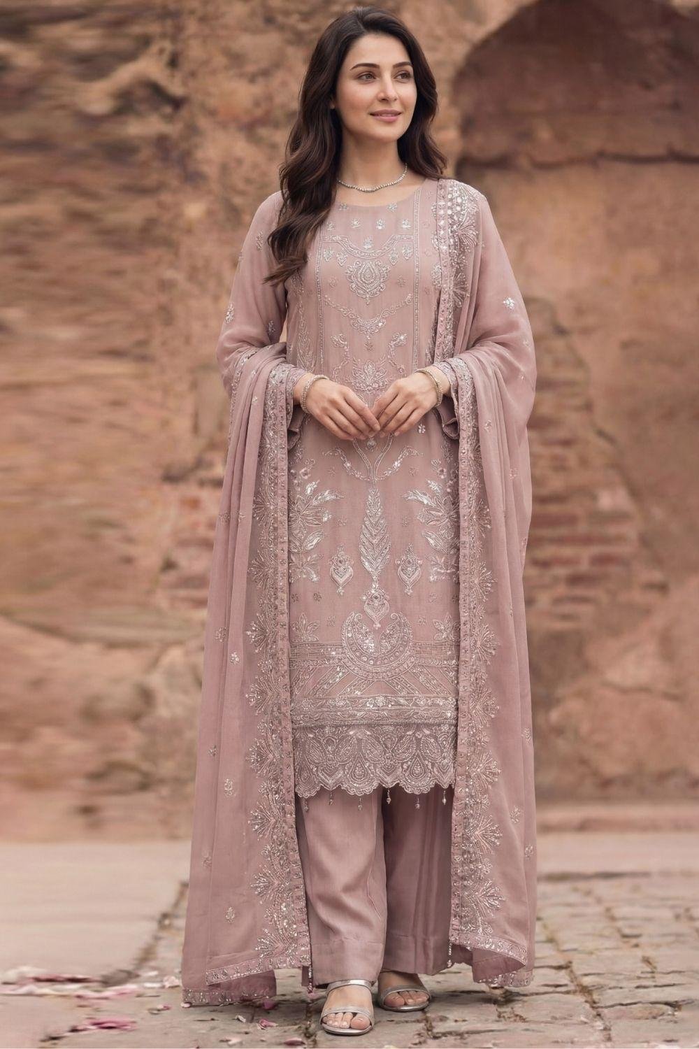 MAHGUL design 01 (1) MAHGUL BEST SEMI-STITCHED LUXURY EMBROIDERED CHIFFON 3PC SUIT
