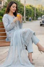 WADA BEST CHIKENKARI EMBROIDERED SLUB LAWN 3PC SUIT