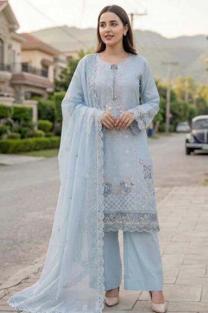 WADA BEST CHIKENKARI EMBROIDERED SLUB LAWN 3PC SUIT