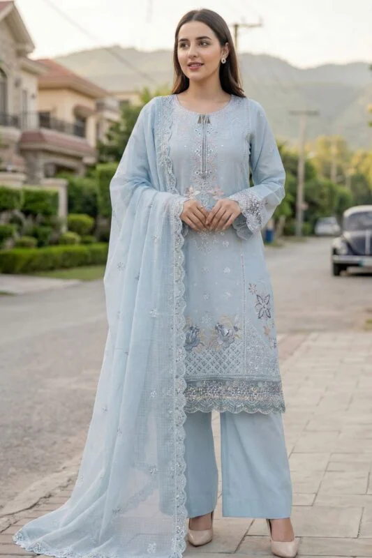 WADA BEST CHIKENKARI EMBROIDERED SLUB LAWN 3PC SUIT