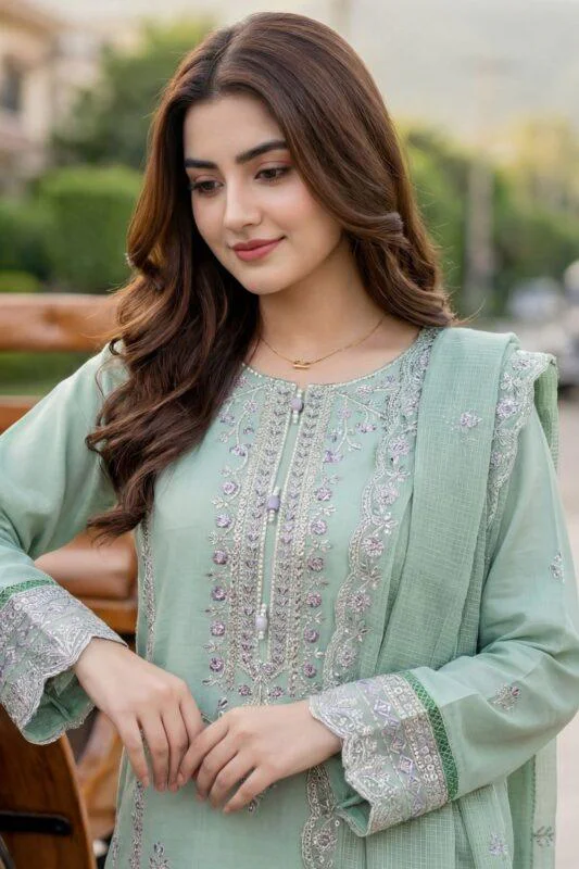 WADA BEST CHIKENKARI EMBROIDERED SLUB LAWN 3PC SUIT